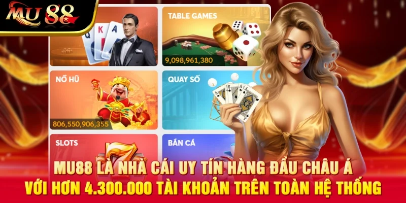 MU88 là nhà cái uy tín hàng đầu châu Á với hơn 4.300.000 tài khoản trên toàn hệ thống
